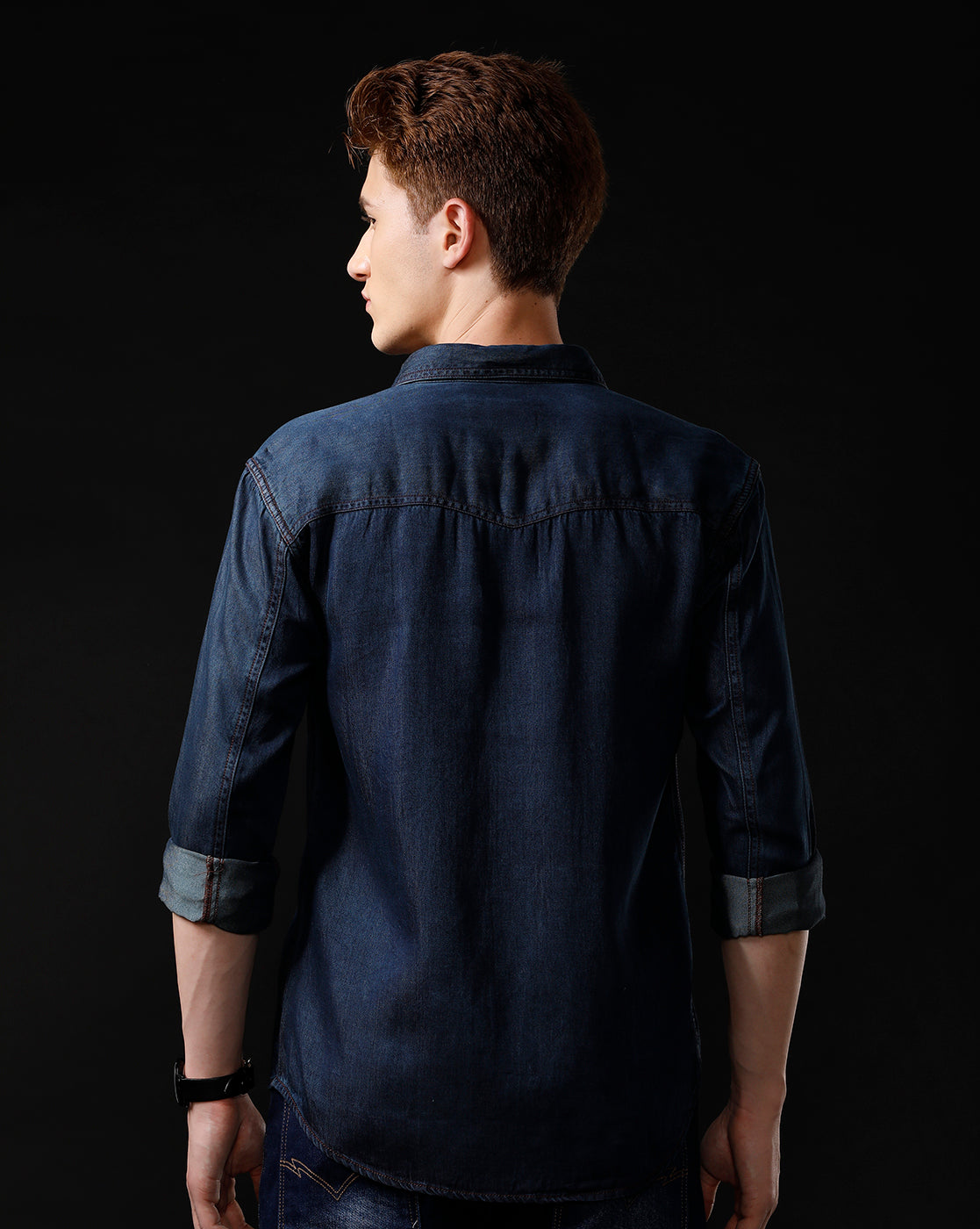 Men's Slim Fit Solid Denim Casual Shirt (APACE)