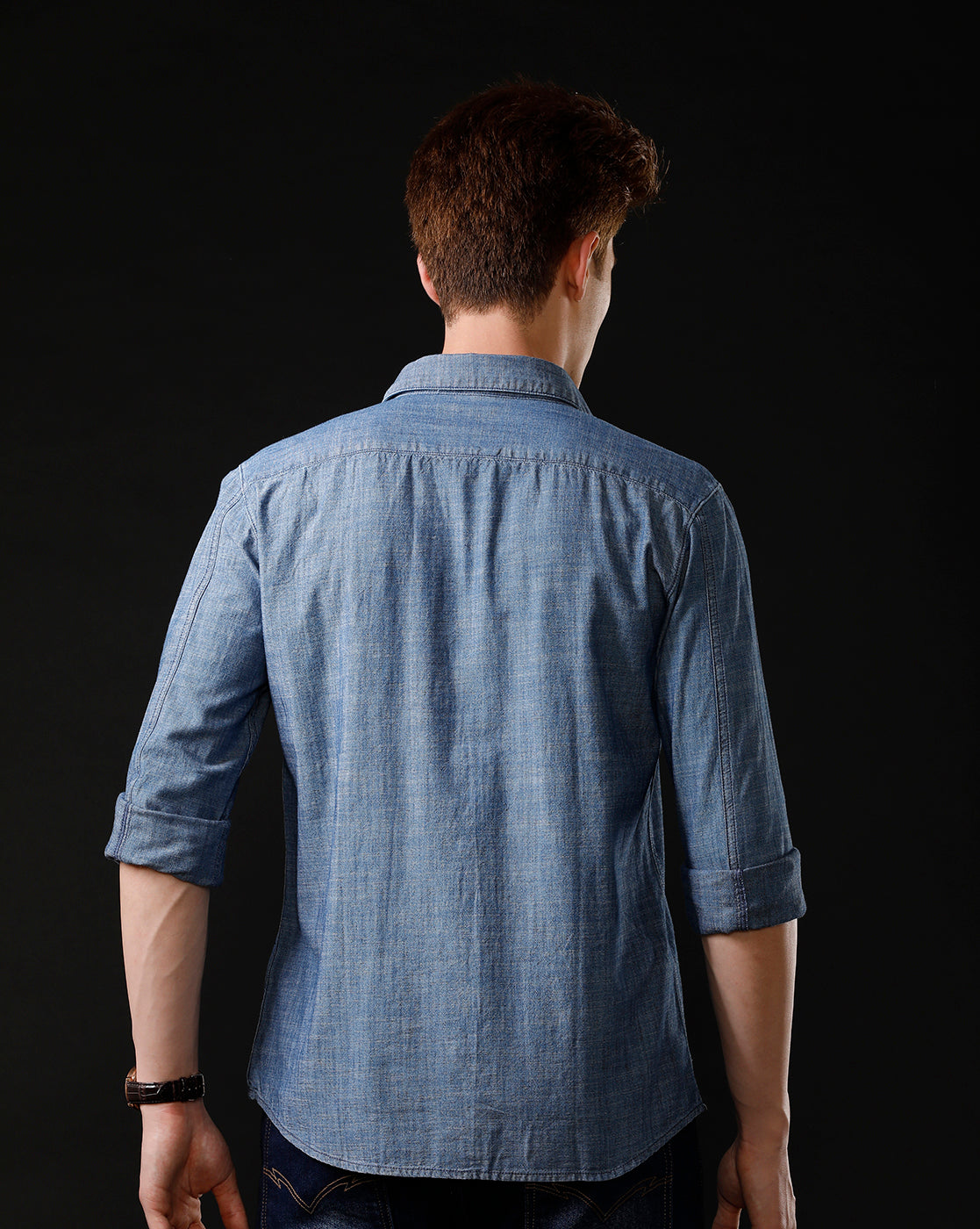 Men's Slim Fit Solid Denim Casual Shirt (ANOUR)