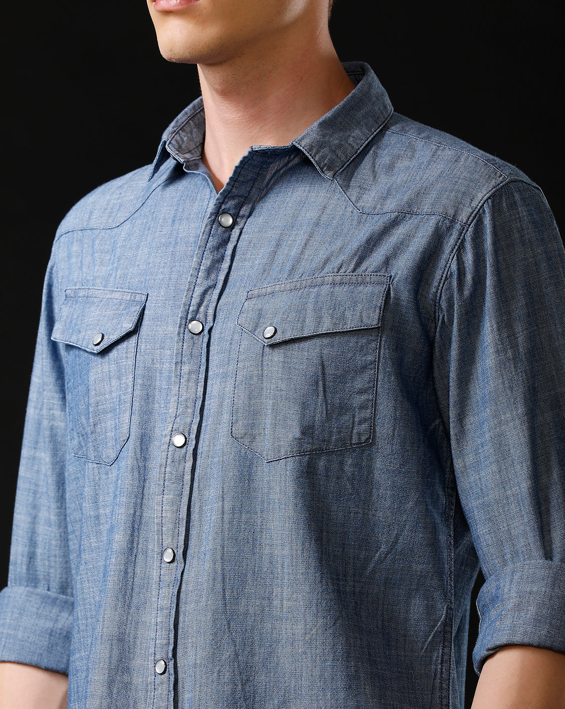Men's Slim Fit Solid Denim Casual Shirt (ANOUR)