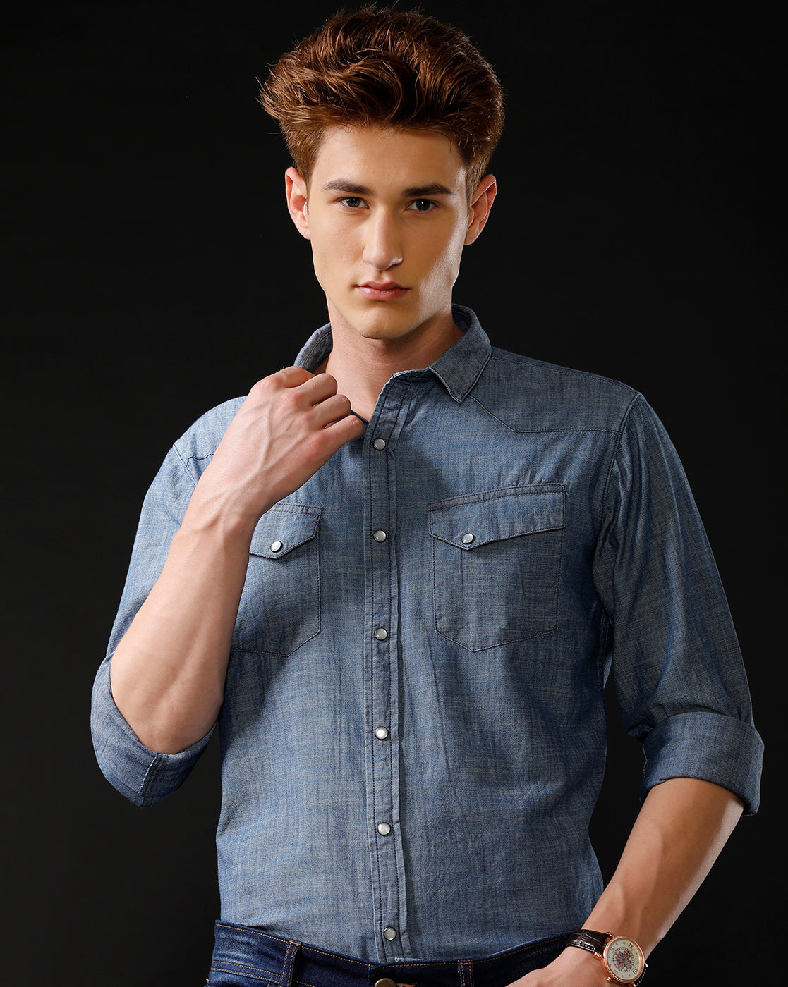 Men's Slim Fit Solid Denim Casual Shirt (ANOUR)