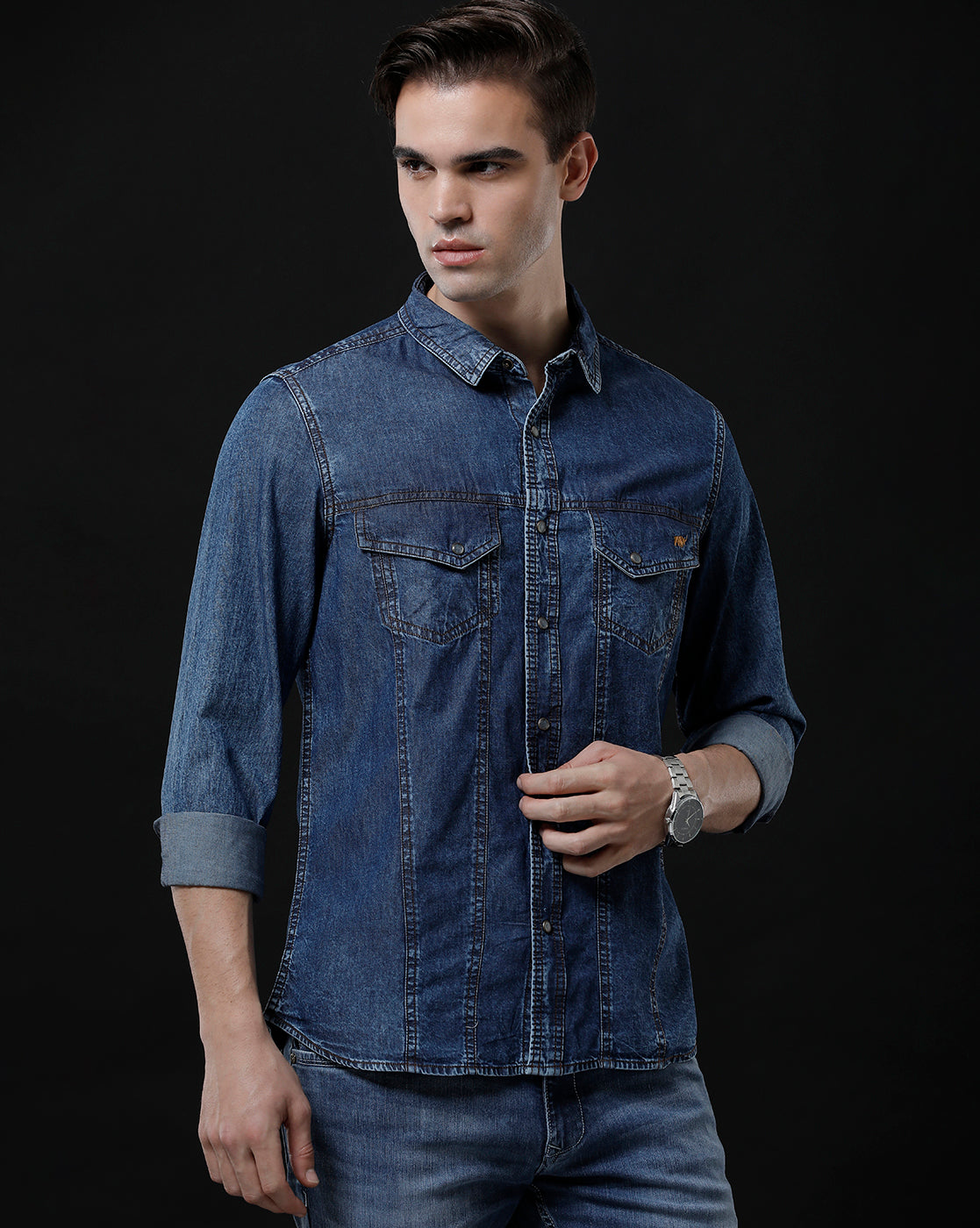 Men's Slim Fit Solid Denim Casual Shirt (AMPTY) – Temple Of Denim