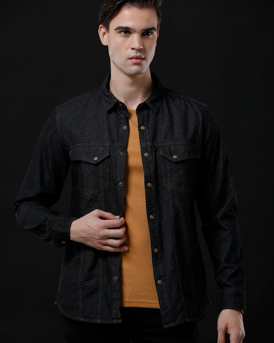 Men’s Solid Denim Shacket (APNOT)