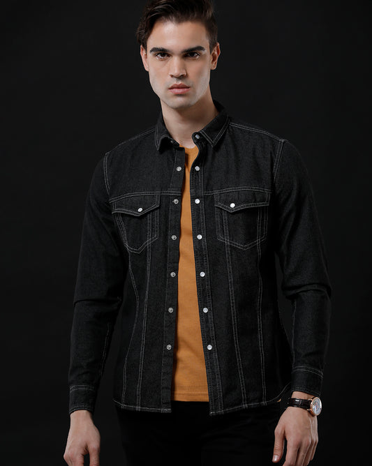 Men’s Solid Denim Shacket (APSOS)