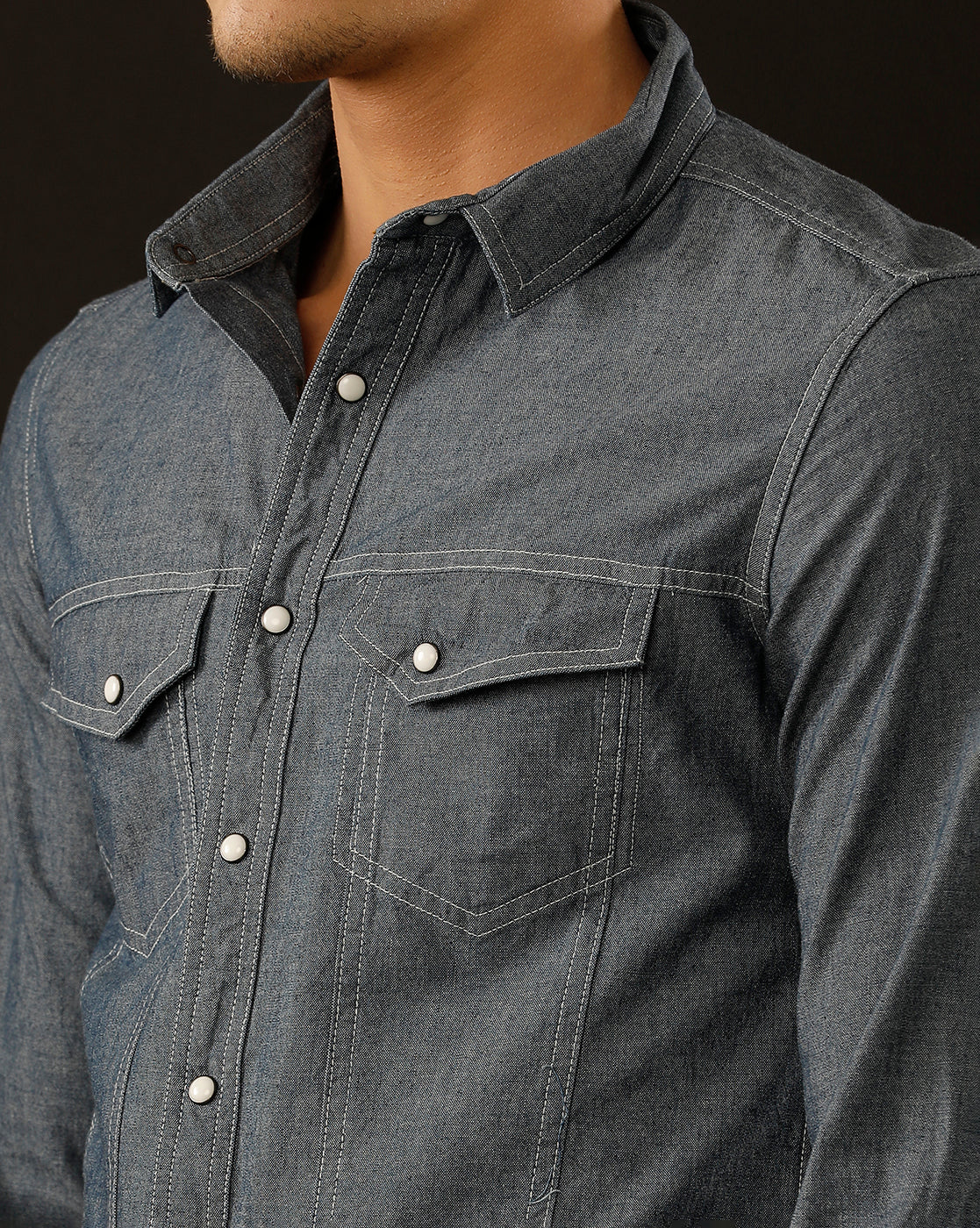 Men's Slim Fit Solid Denim Casual Shirt (ASMAT)