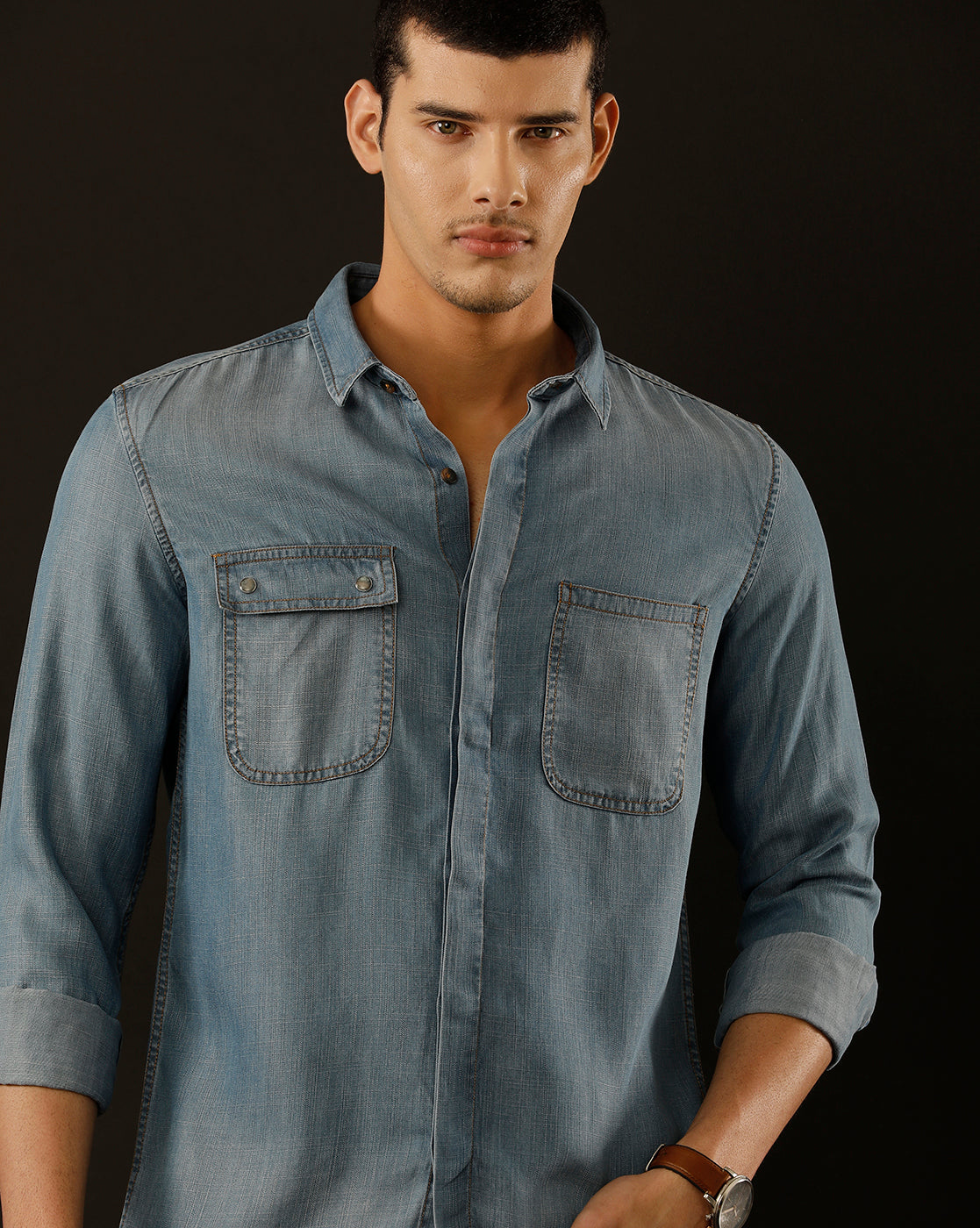 Men's Slim Fit Solid Denim Casual Shirt (COALA)