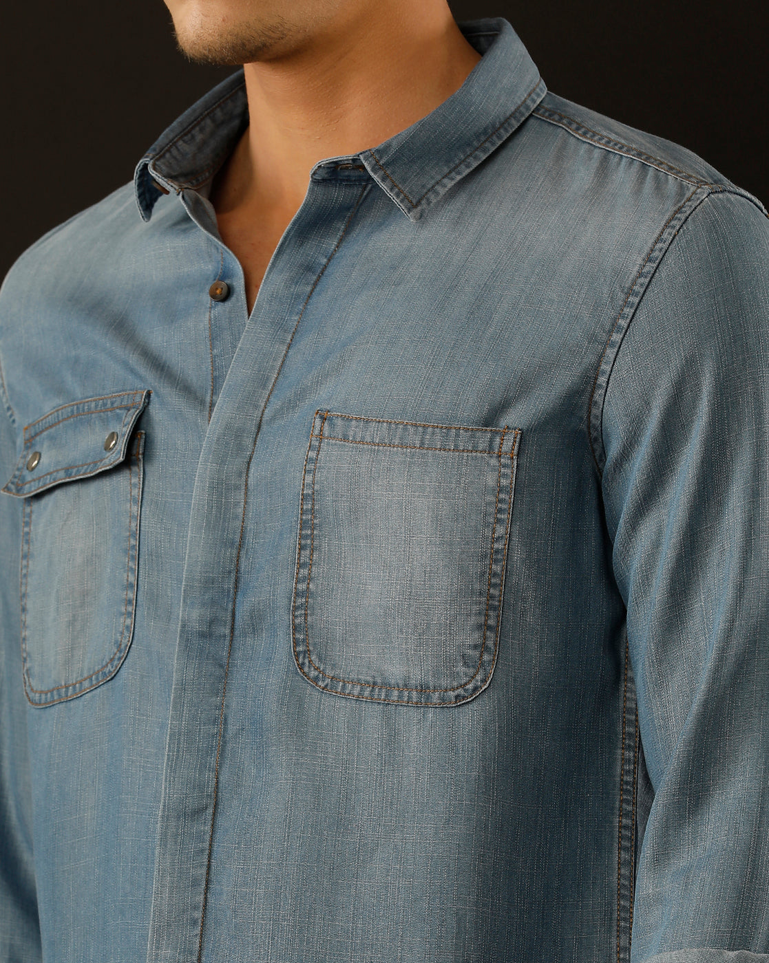 Men's Slim Fit Solid Denim Casual Shirt (COALA)