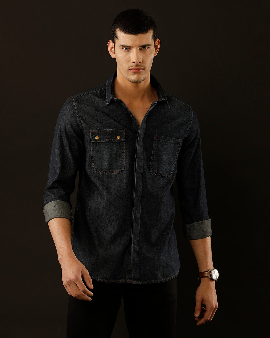 Men's Slim Fit Solid Denim Casual Shirt (COBRA)