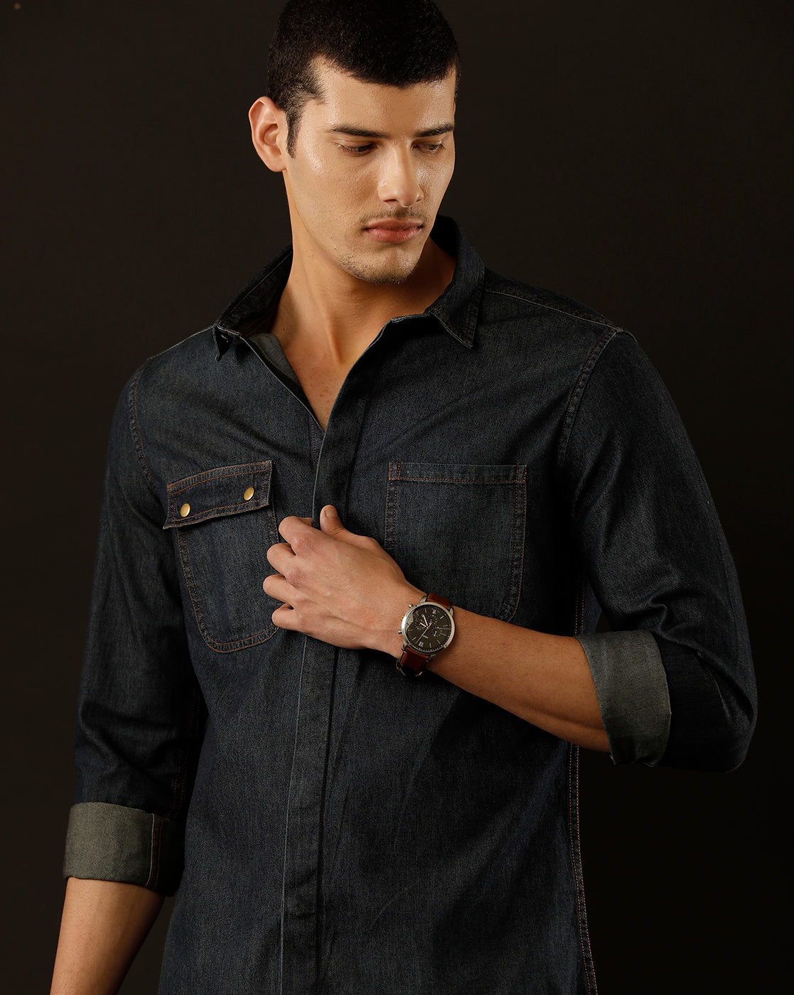 Men's Slim Fit Solid Denim Casual Shirt (COBRA)