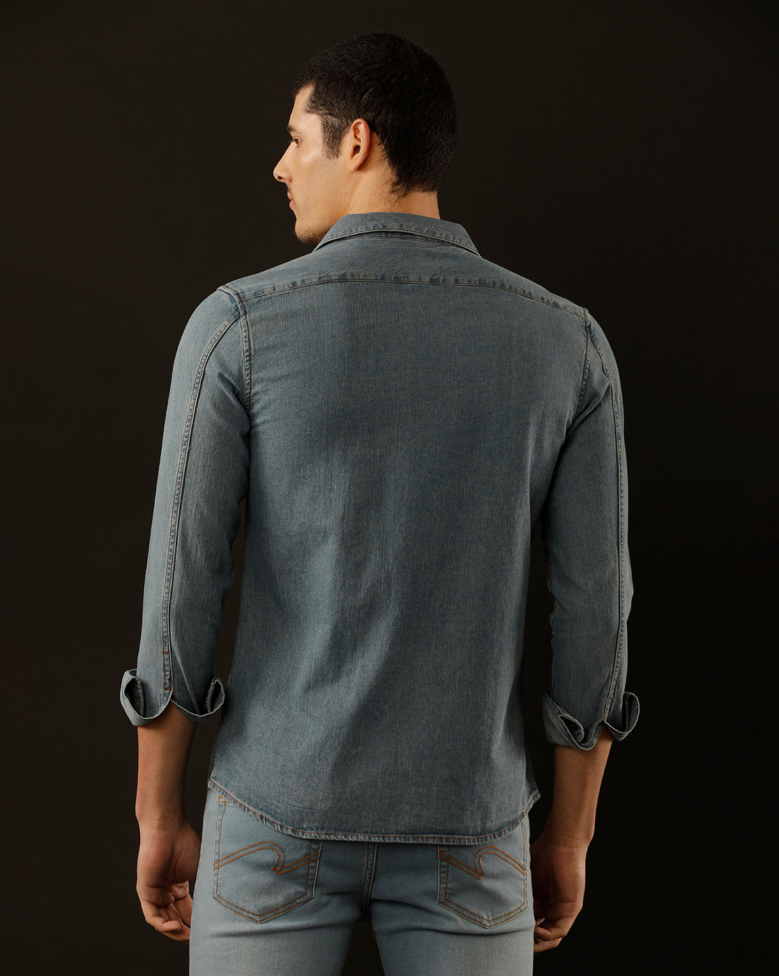 Men's Slim Fit Solid Denim Casual Shirt (CUDDS)