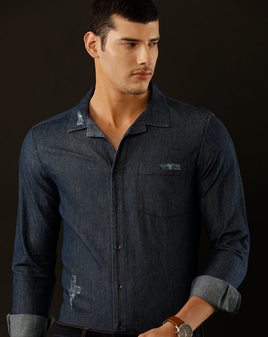 Men's Slim Fit Solid Denim Casual Shirt (CULEX)
