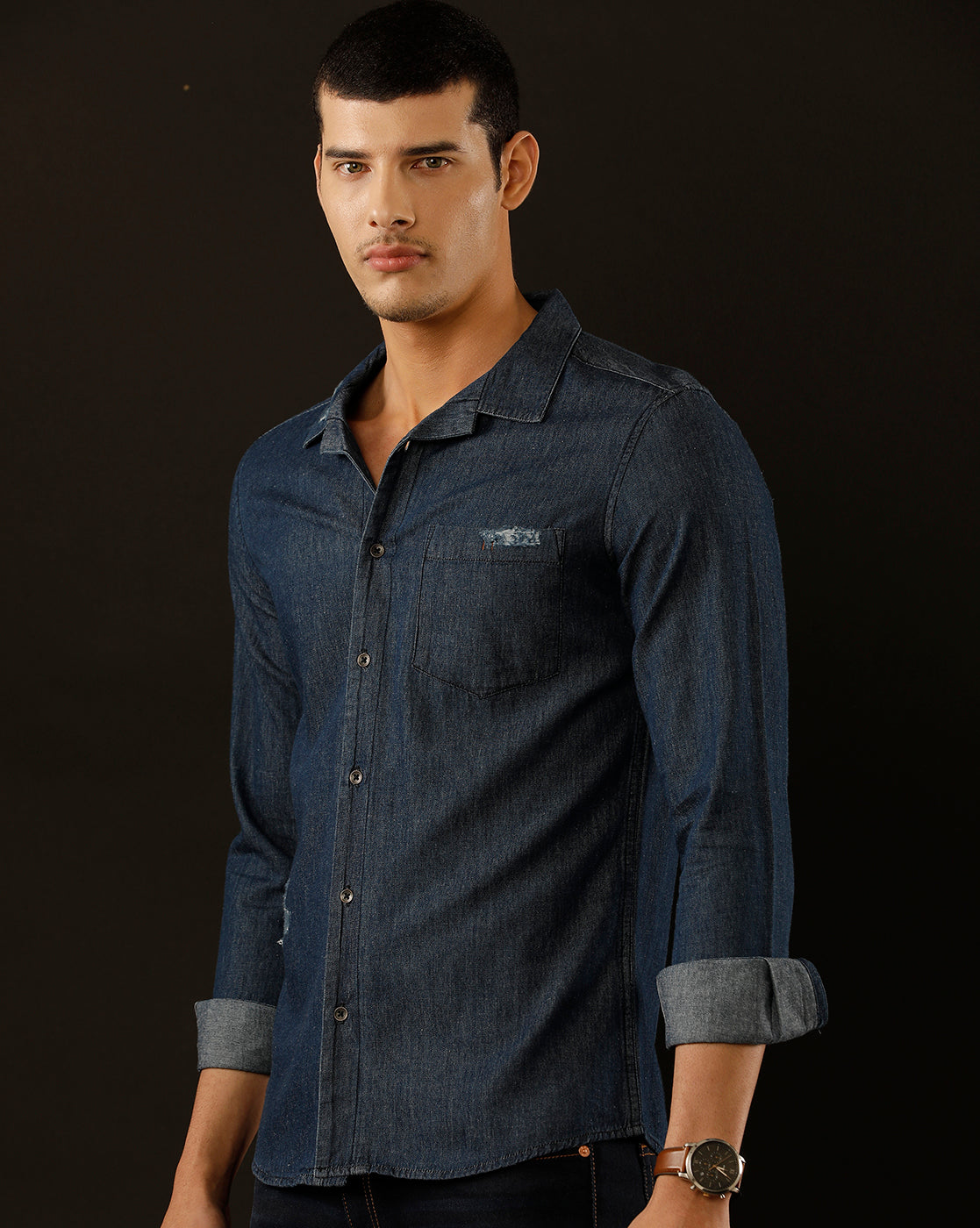 Men's Slim Fit Solid Denim Casual Shirt (CULEX)