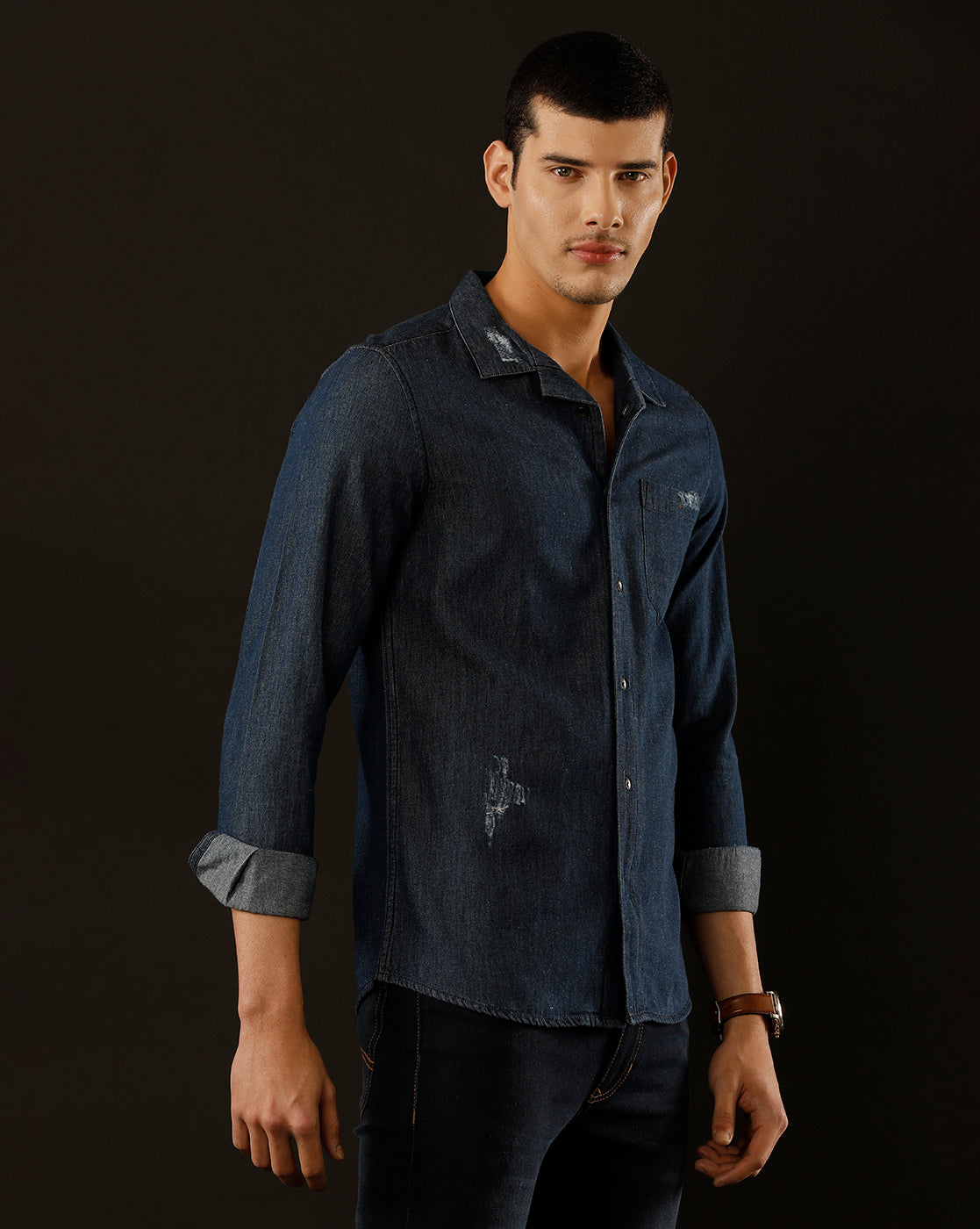 Men's Slim Fit Solid Denim Casual Shirt (CULEX)
