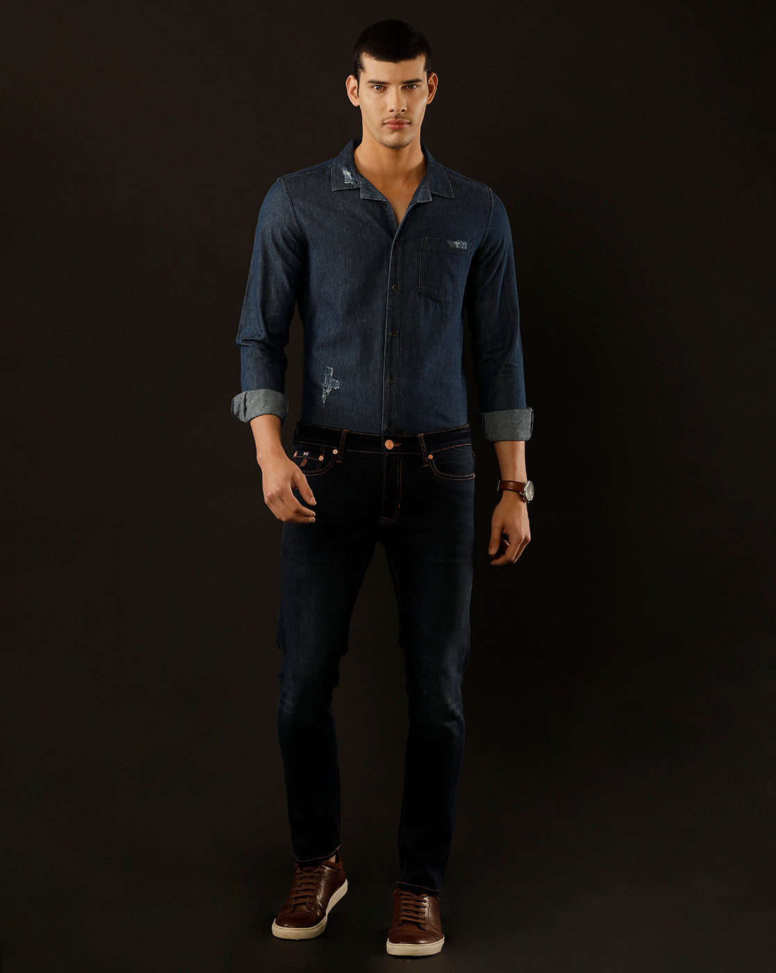 Men's Slim Fit Solid Denim Casual Shirt (CULEX)