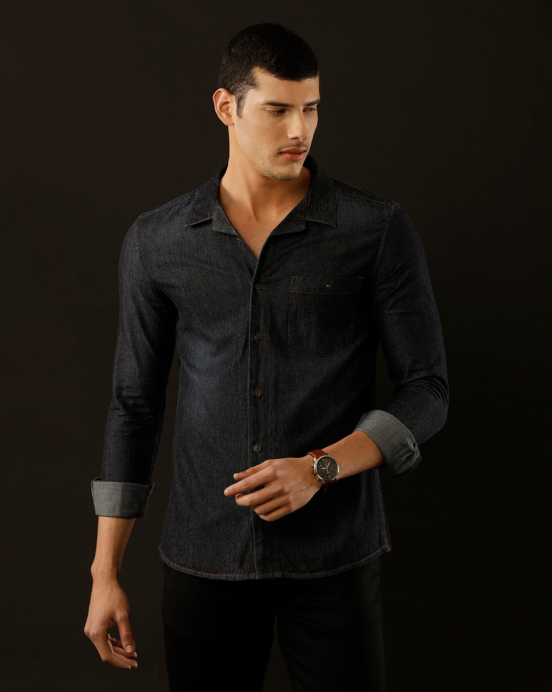 Men's Slim Fit Solid Denim Casual Shirt (CUNGS)