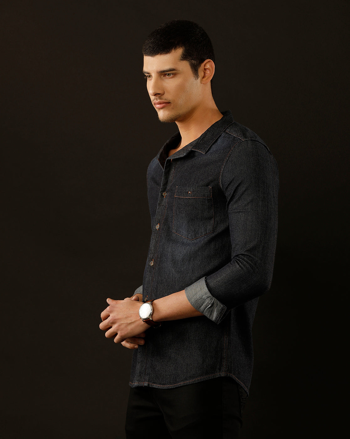 Men's Slim Fit Solid Denim Casual Shirt (CUNGS)