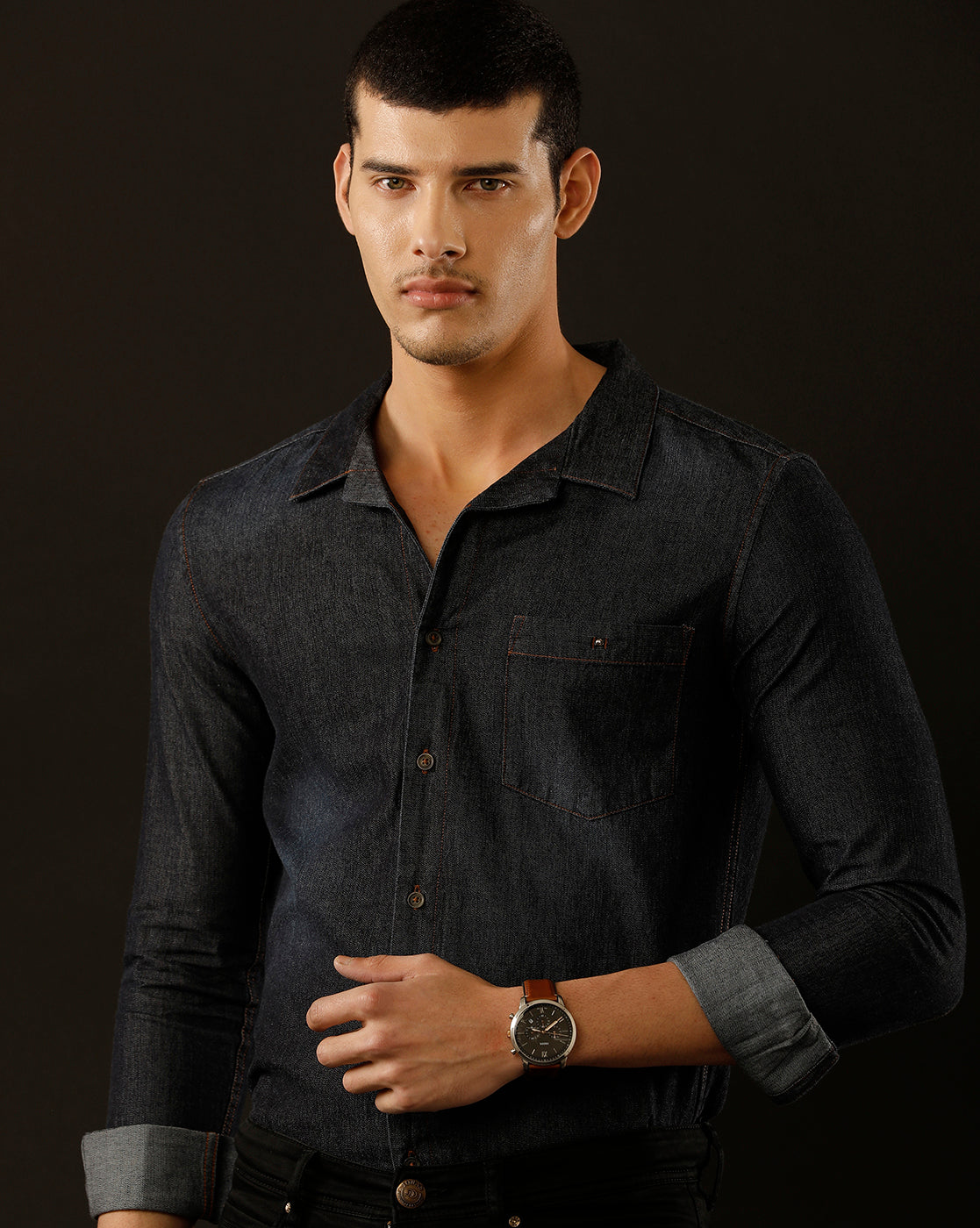 Men's Slim Fit Solid Denim Casual Shirt (CUNGS)