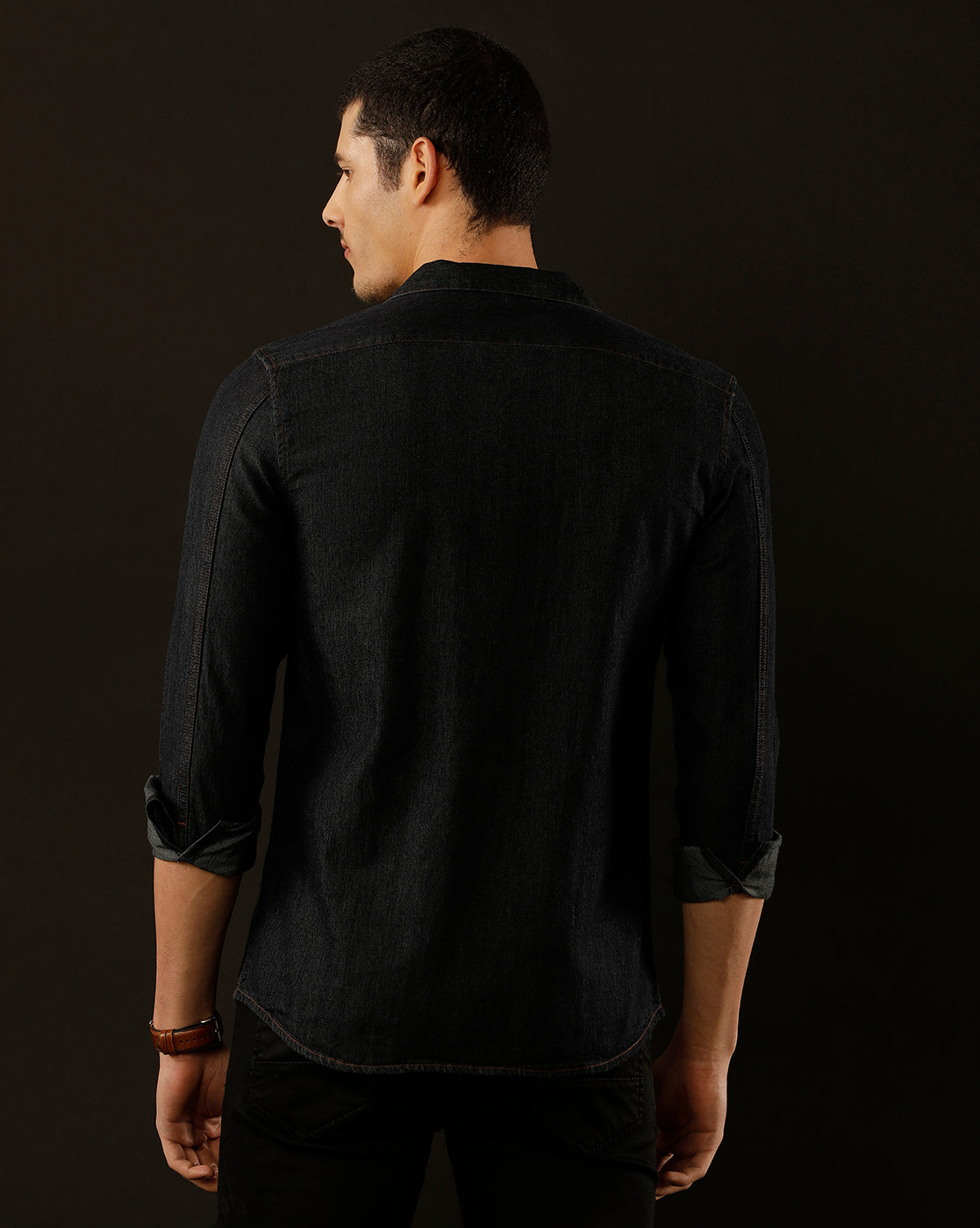 Men's Slim Fit Solid Denim Casual Shirt (CUPPS)