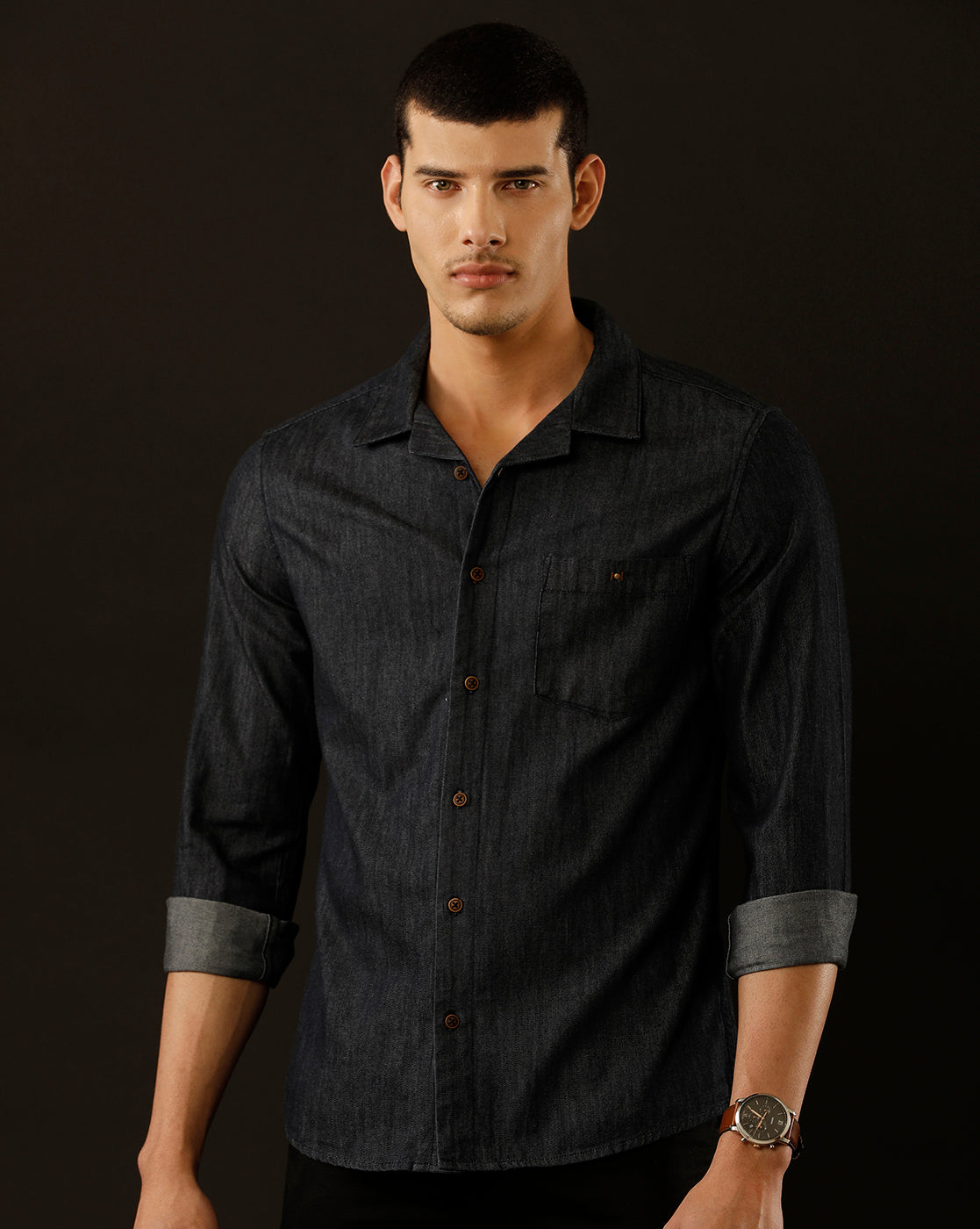 Men's Slim Fit Solid Denim Casual Shirt (CUSAN)