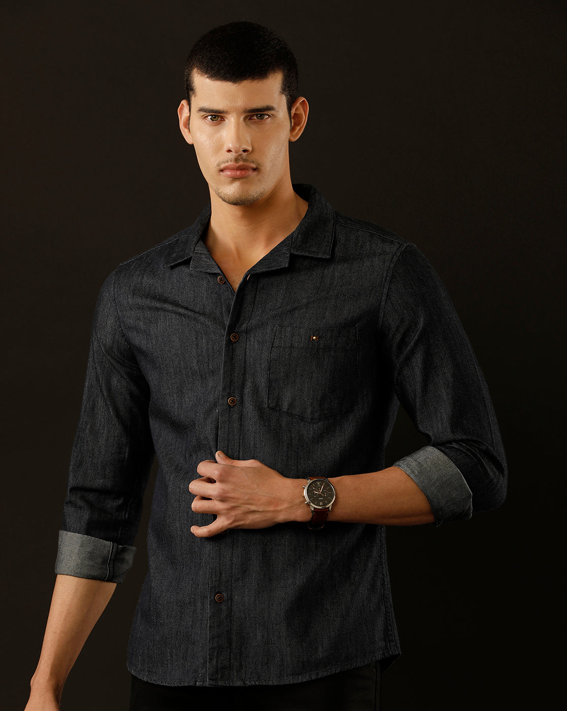 Men's Slim Fit Solid Denim Casual Shirt (CUSAN)