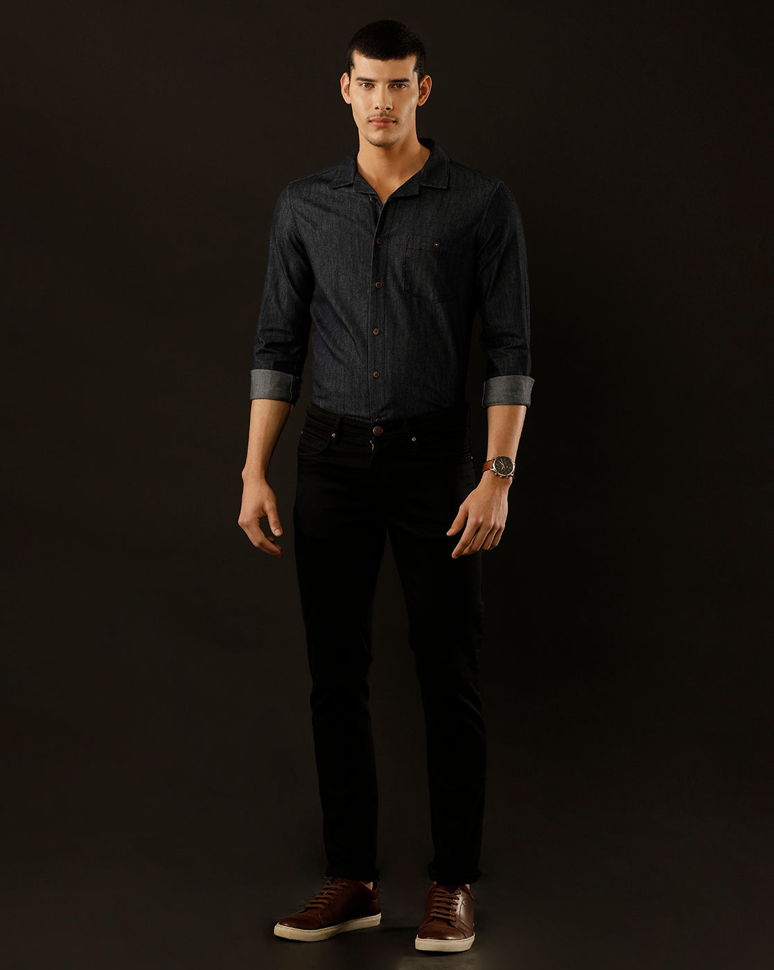 Men's Slim Fit Solid Denim Casual Shirt (CUSAN)