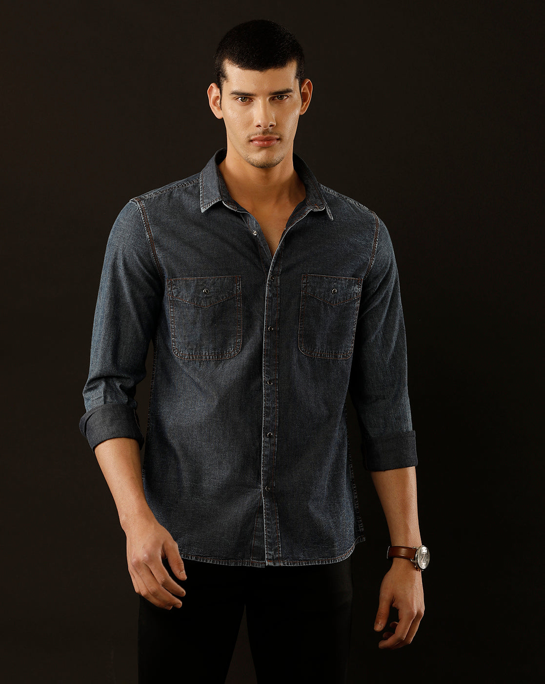 Men's Slim Fit Solid Denim Casual Shirt (DACUL)