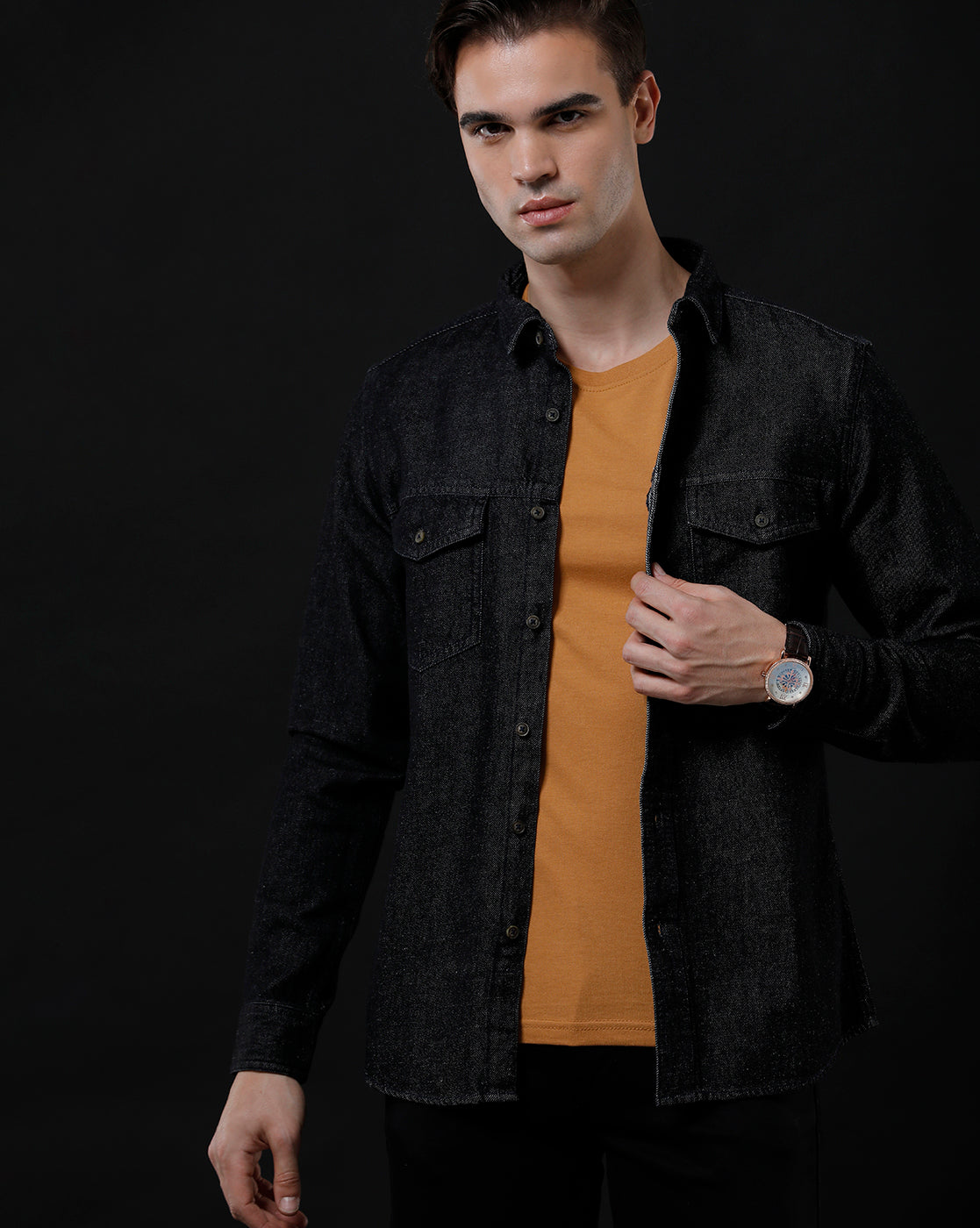 Men's Slim Fit Solid Denim Casual Shirt (DRANS)