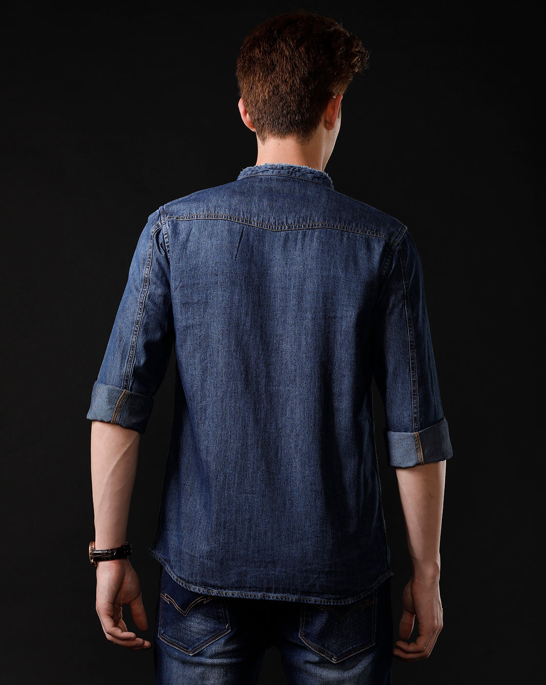 Men's Slim Fit Solid Denim Casual Shirt (MADIS)