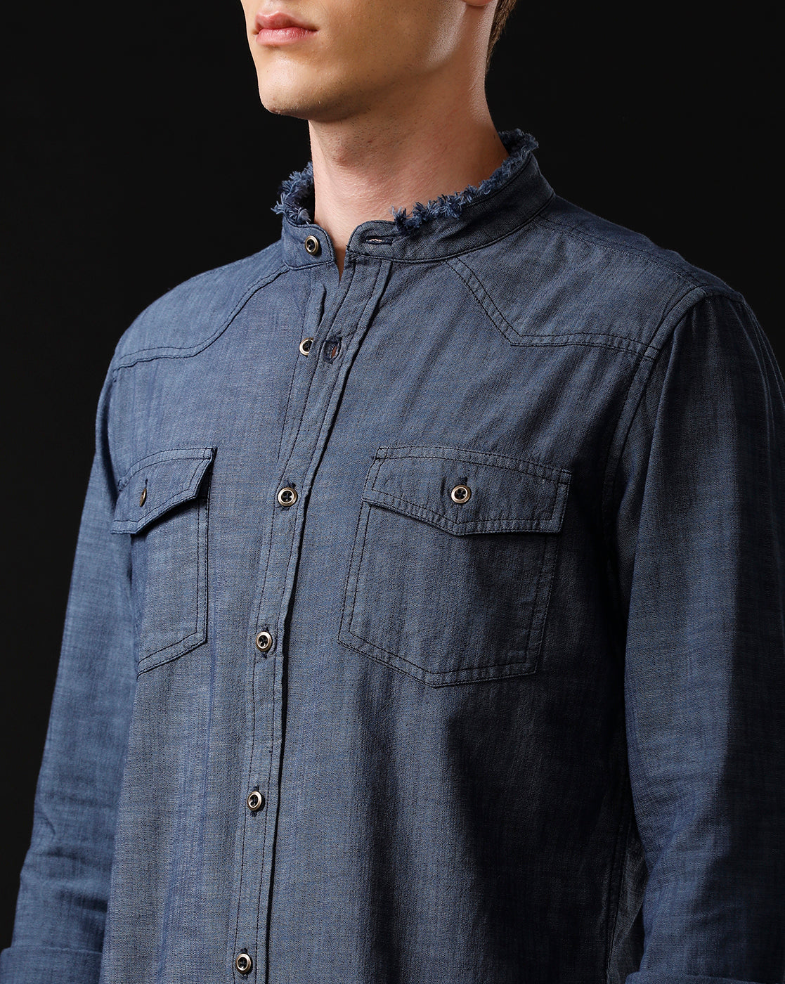 Men's Slim Fit Solid Denim Casual Shirt (MADON)