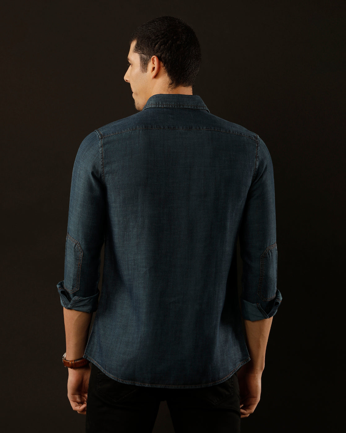 Men's Slim Fit Solid Denim Casual Shirt (POMPS)