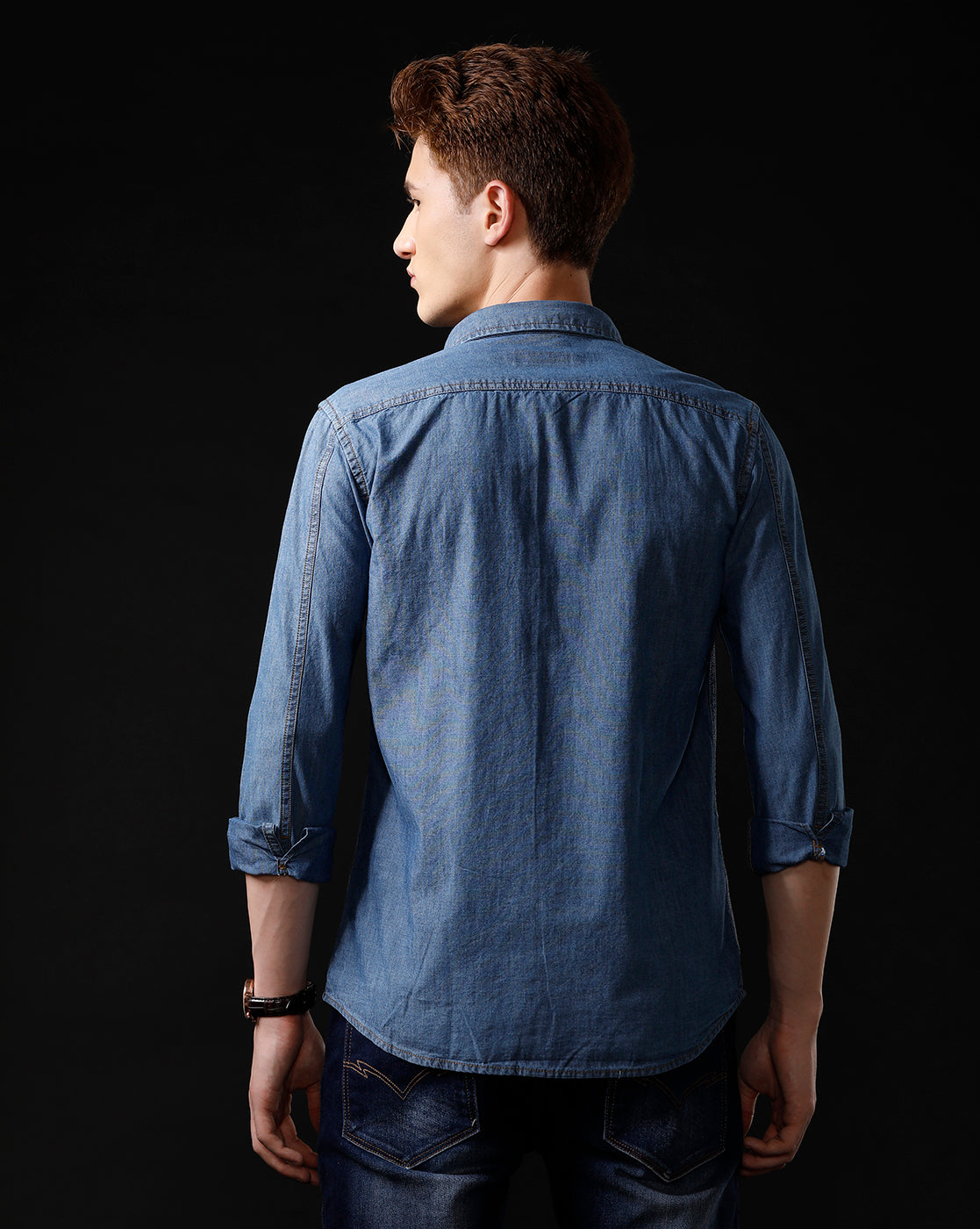 Men's Slim Fit Solid Denim Casual Shirt (STOPA)