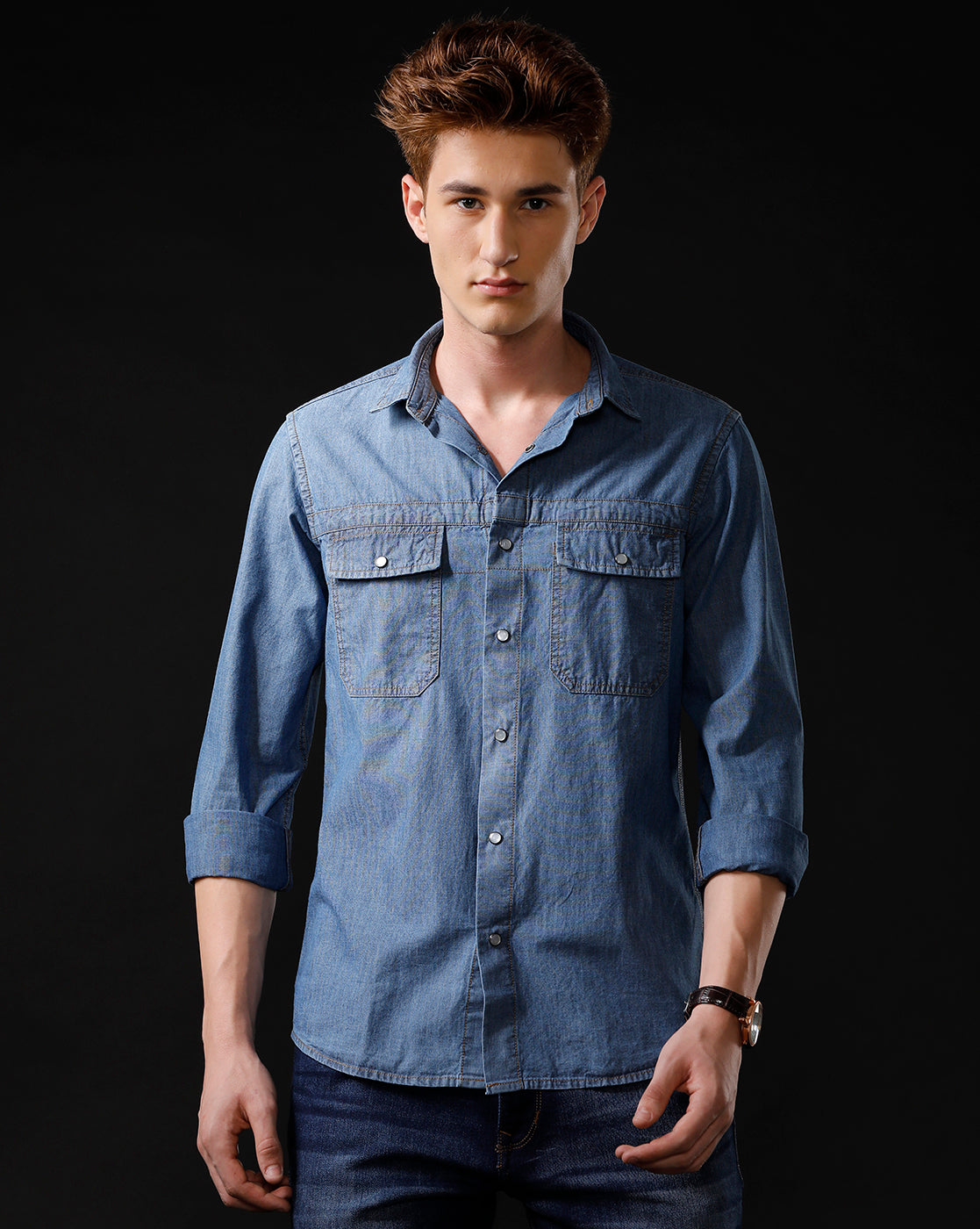 Men's Slim Fit Solid Denim Casual Shirt (STOPA)