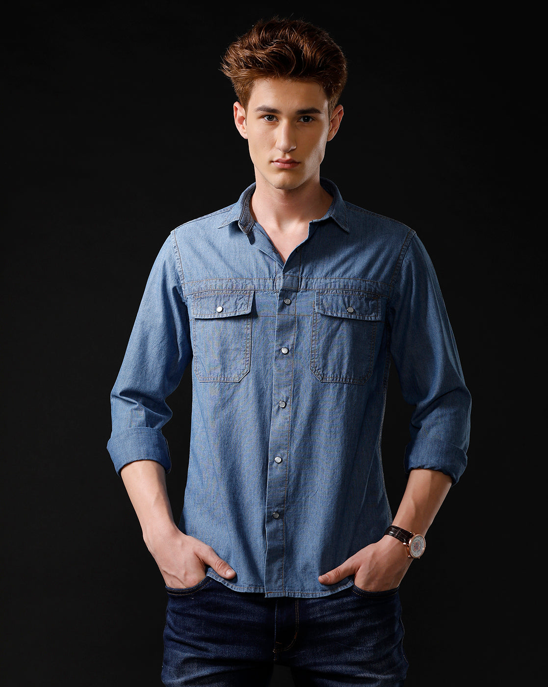 Men's Slim Fit Solid Denim Casual Shirt (STOPA)