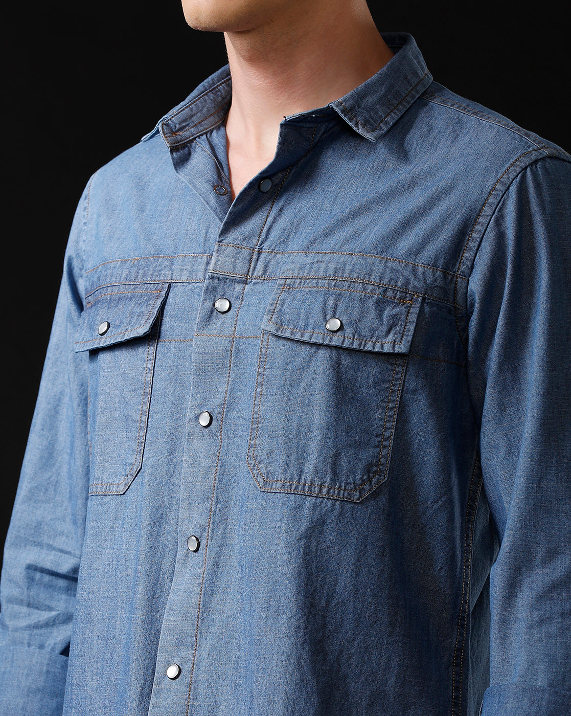 Men's Slim Fit Solid Denim Casual Shirt (STOPA)