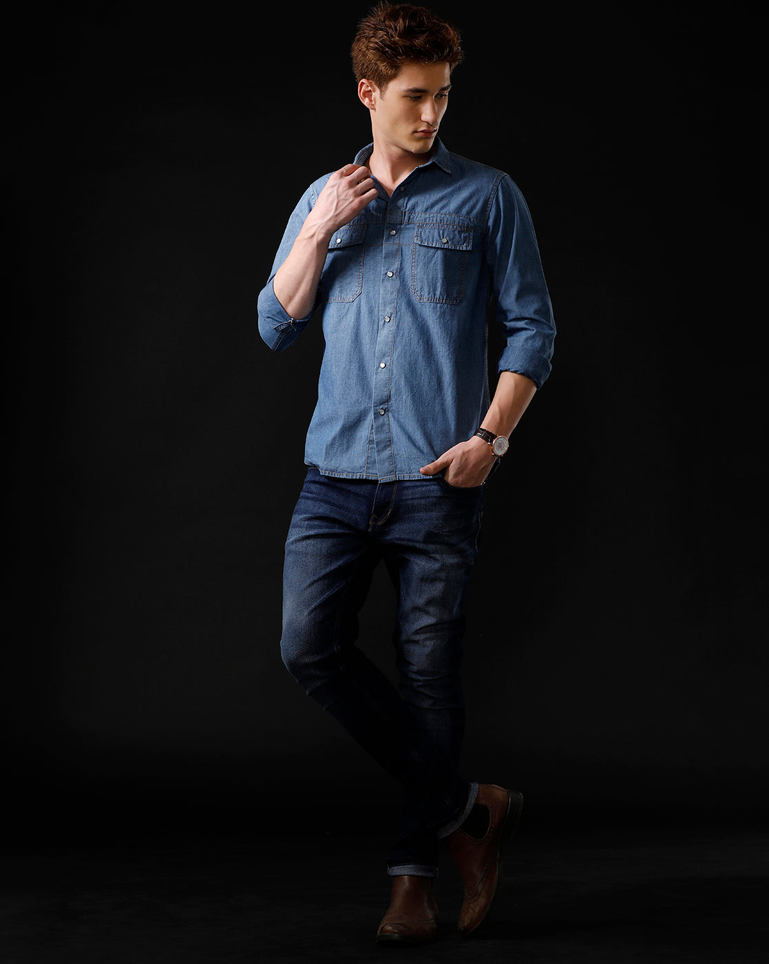 Men's Slim Fit Solid Denim Casual Shirt (STOPA)