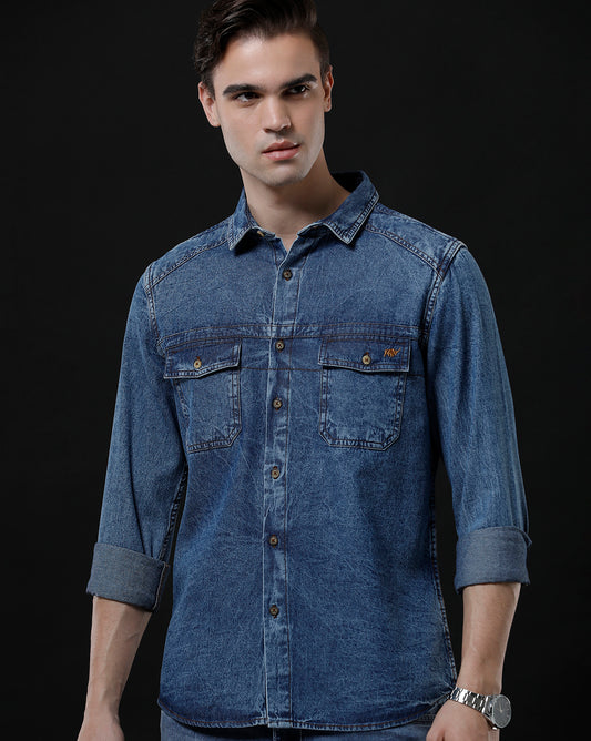 Men's Slim Fit Solid Denim Casual Shirt (SALVA)