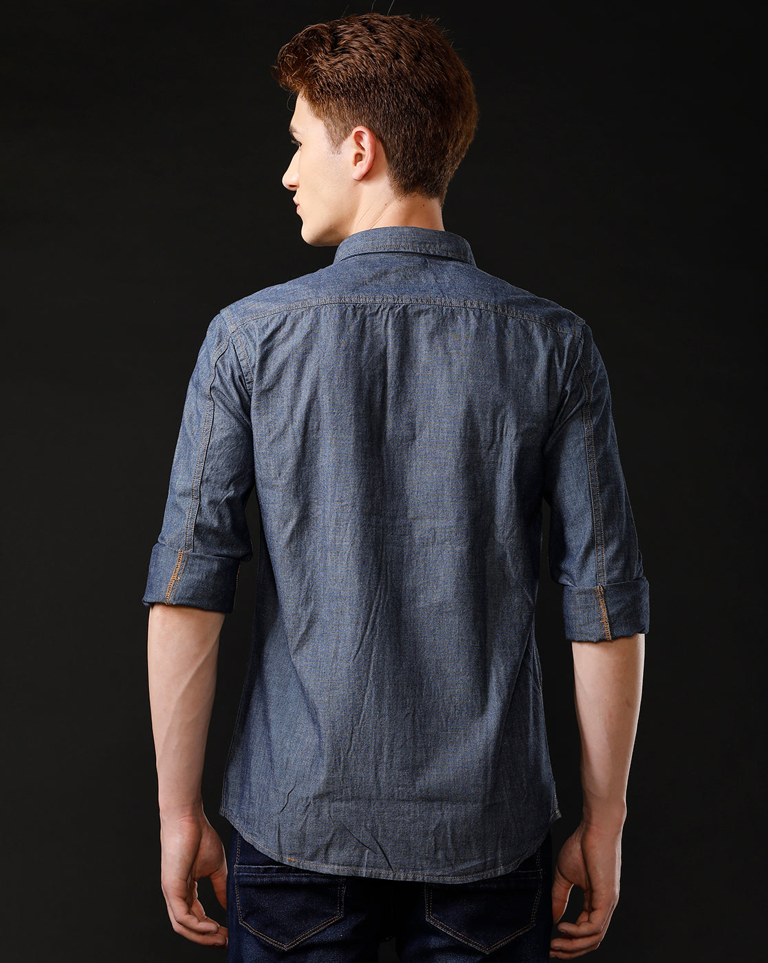 Men's Slim Fit Solid Denim Casual Shirt (STOUT)