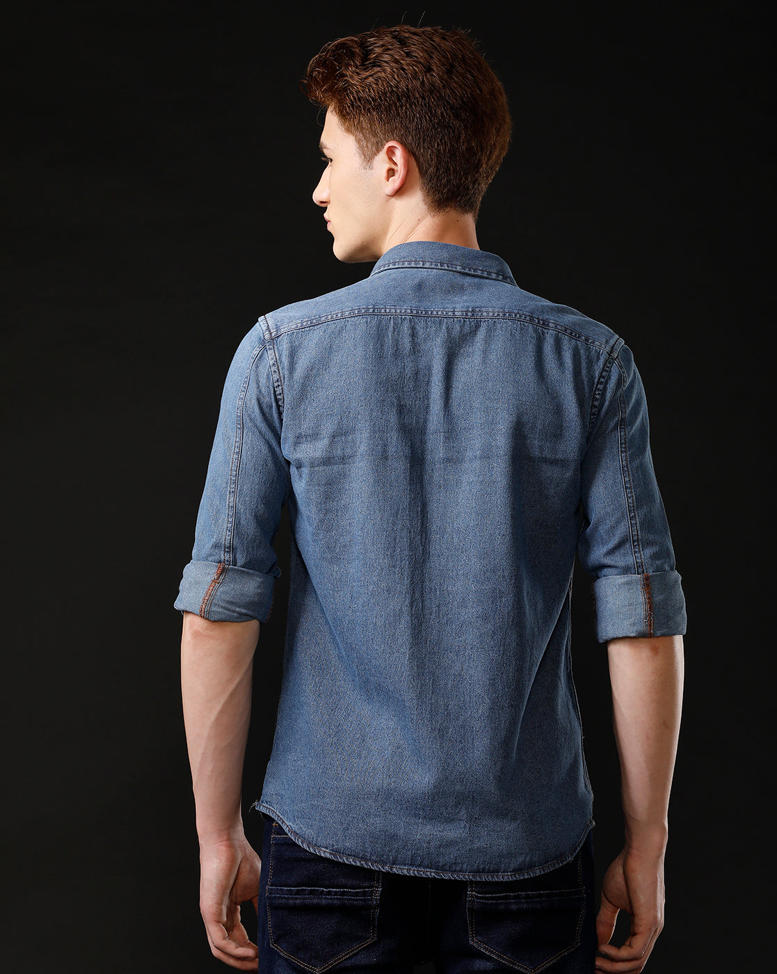 Men's Slim Fit Solid Denim Casual Shirt (STOUP)