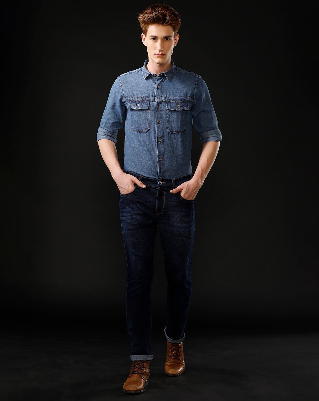 Men's Slim Fit Solid Denim Casual Shirt (STOUP)