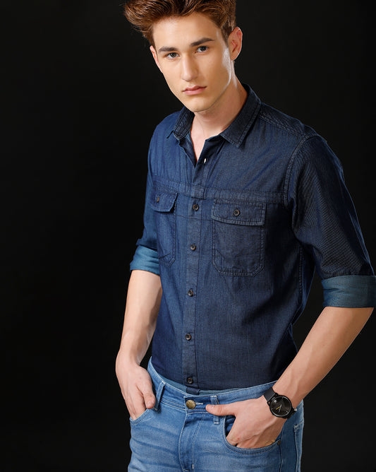 Men's Slim Fit Solid Denim Casual Shirt (STORT)
