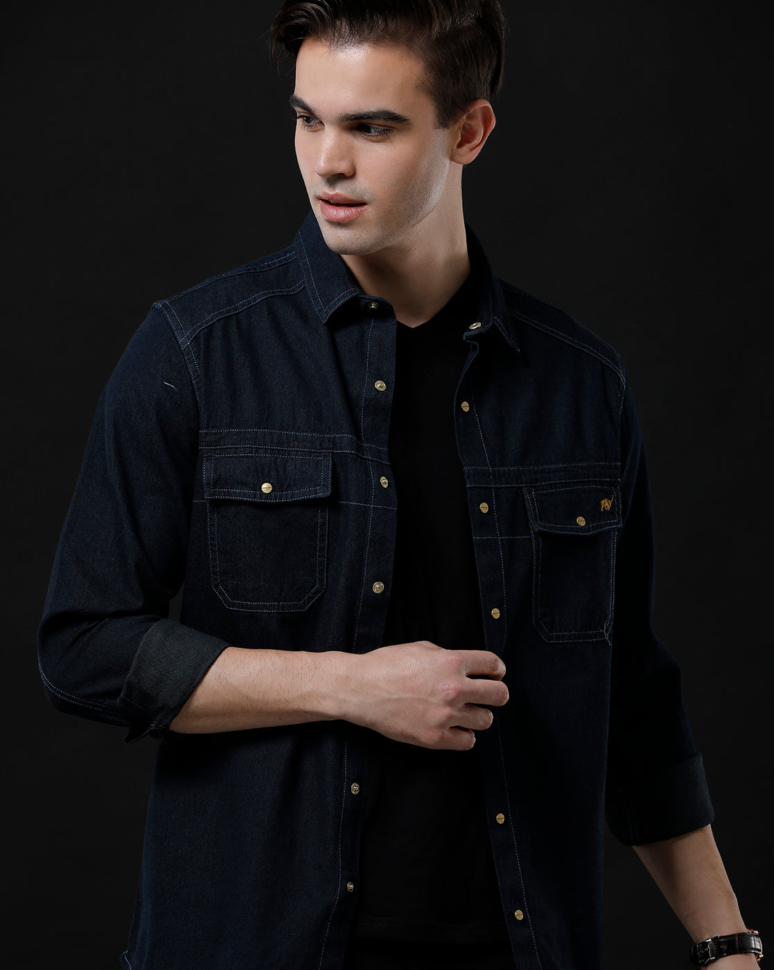 Men's Slim Fit Solid Denim Casual Shirt (SAPRO)