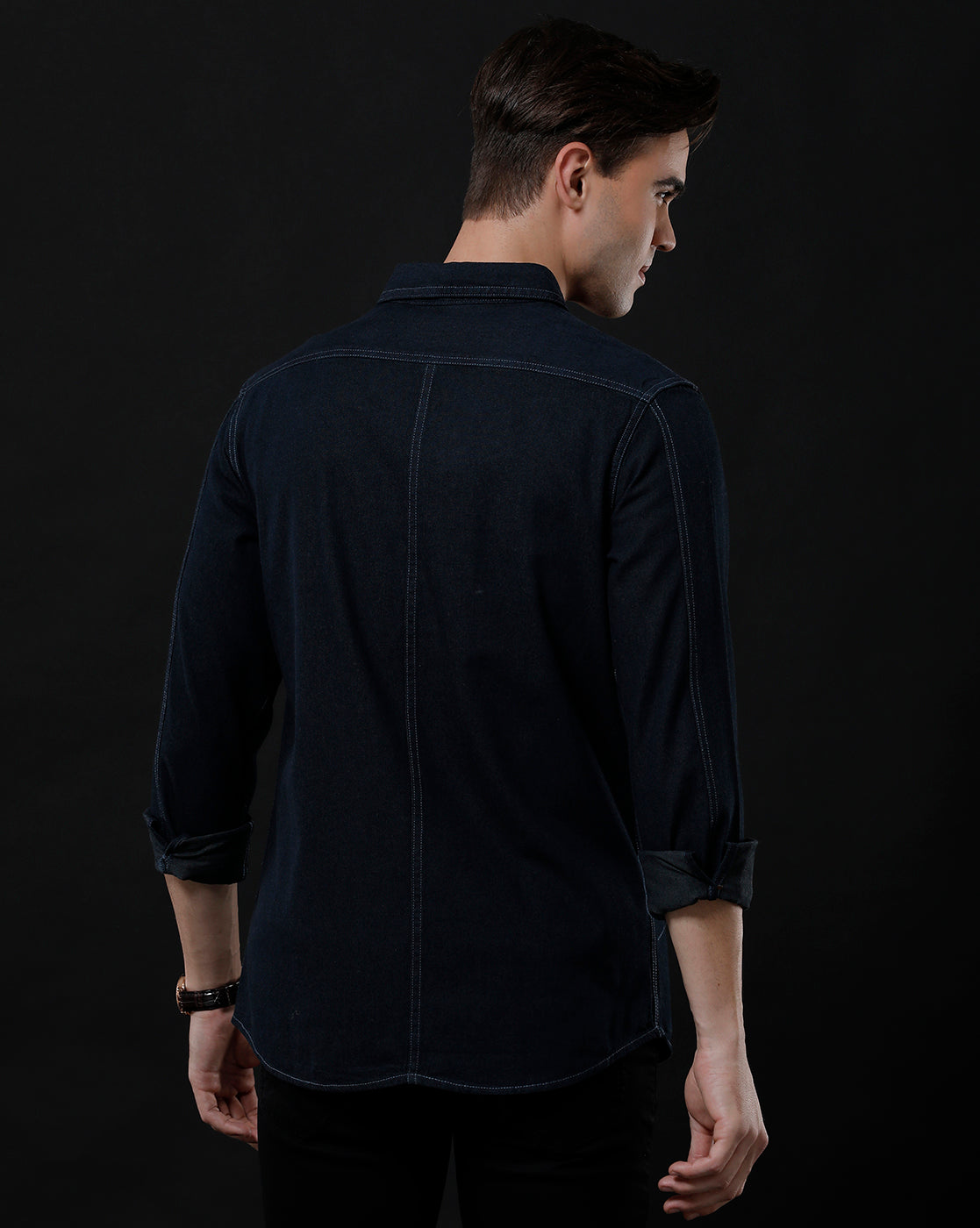 Men's Slim Fit Solid Denim Casual Shirt (SAPRO)