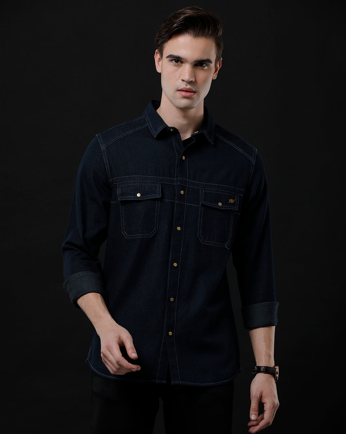Men's Slim Fit Solid Denim Casual Shirt (SAPRO)