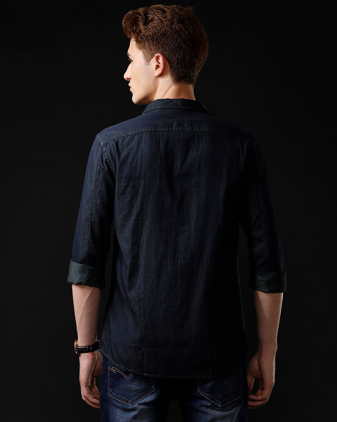 Men's Slim Fit Solid Denim Casual Shirt (STOGE)