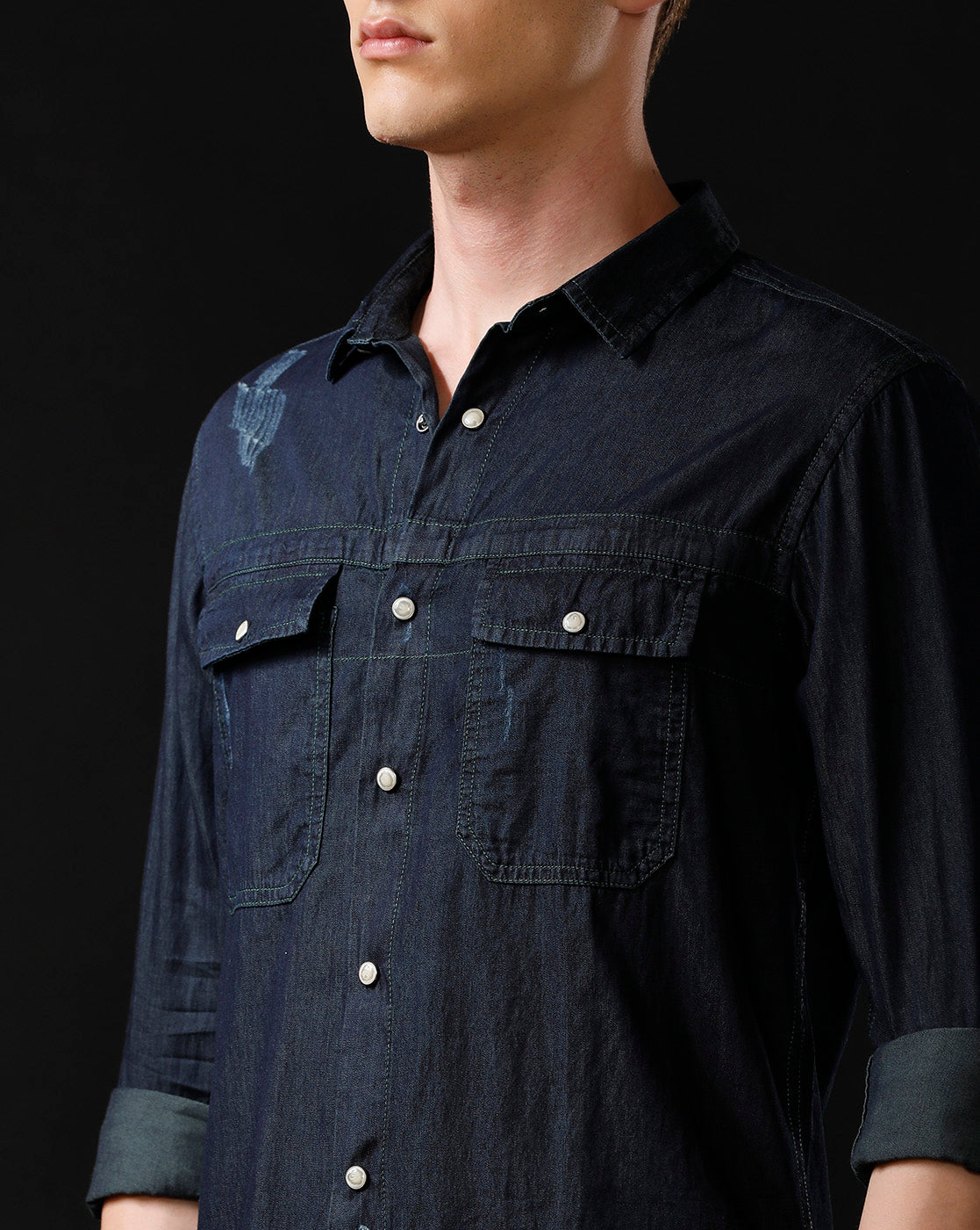 Men's Slim Fit Solid Denim Casual Shirt (STOGE)