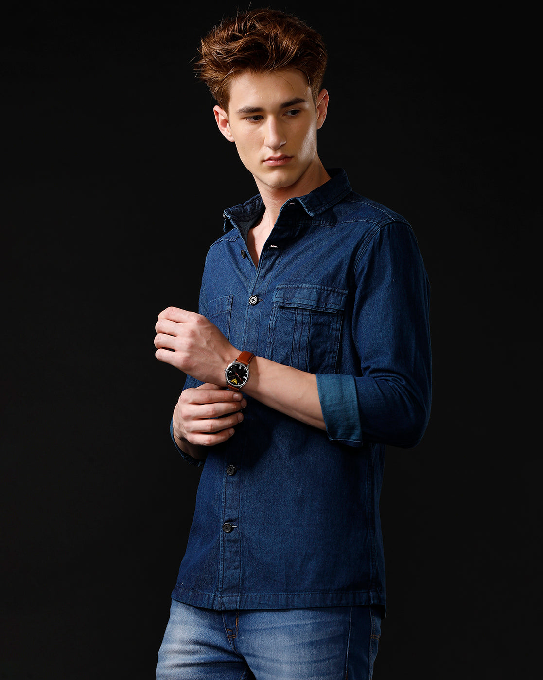 Men’s Solid Denim Shacket (SCEEN)