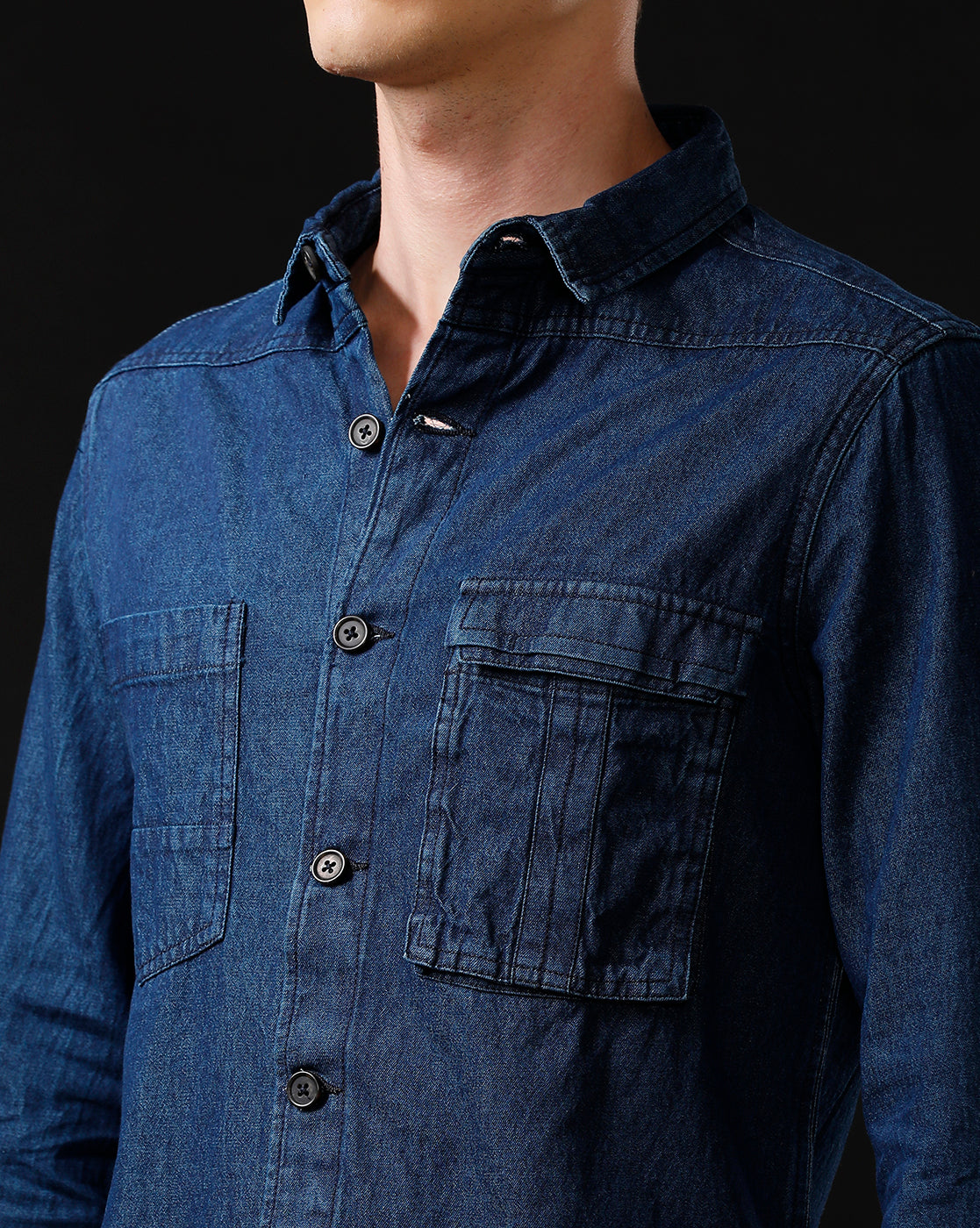 Men’s Solid Denim Shacket (SCEEN)