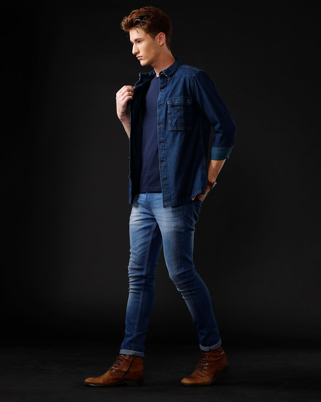 Men’s Solid Denim Shacket (SCEEN)