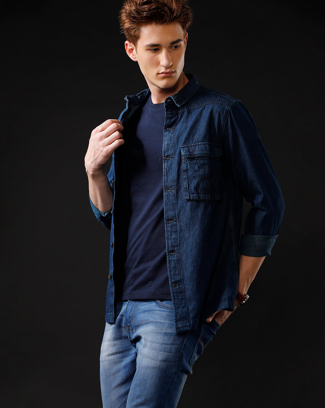 Men’s Solid Denim Shacket (SCEEN)