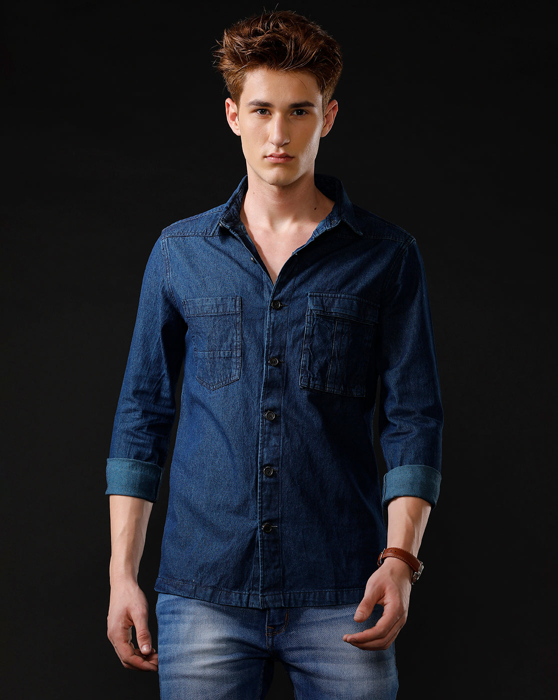 Men’s Solid Denim Shacket (SCEEN)