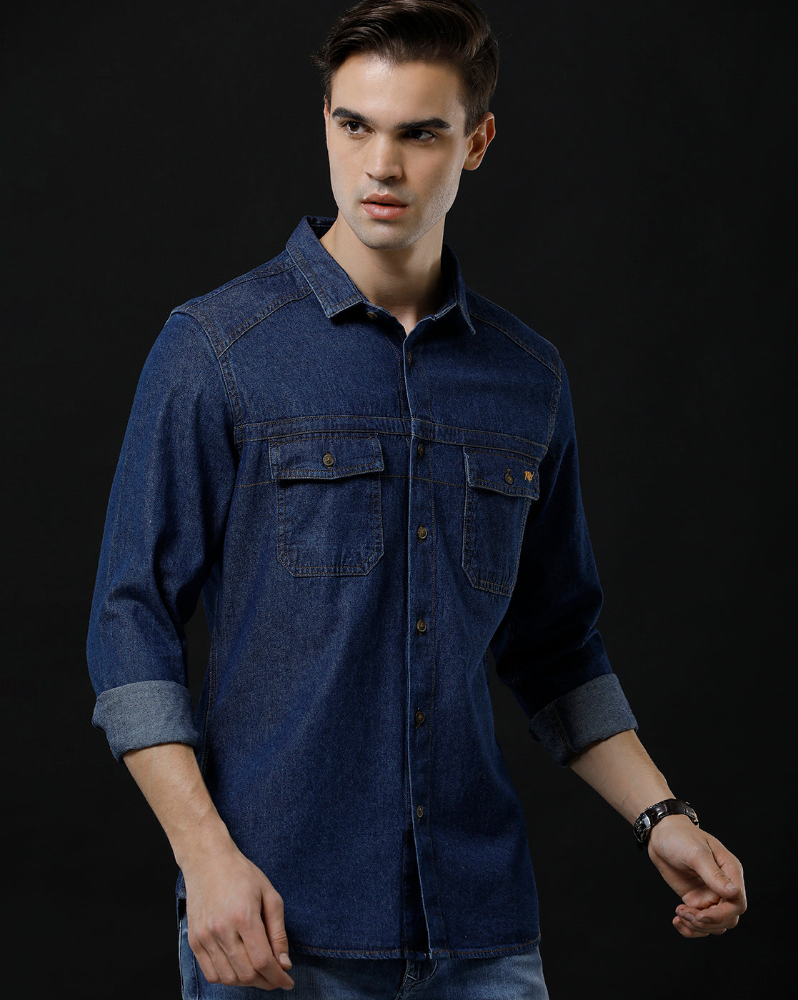 Men's Slim Fit Solid Denim Casual Shirt (SEBAS)